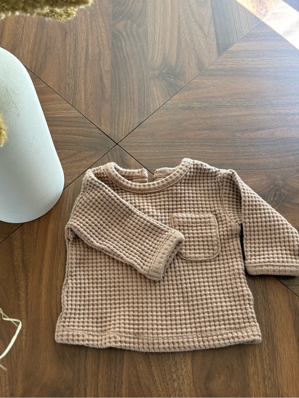 H&M Waffle Knit Long Sleeve Top in Light Brown
